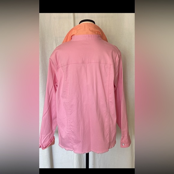 Quaker Factory Jacket Pink with Orange Trim Rhinestone buttons Size Large - Picture 3 of 14